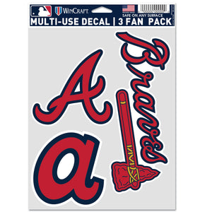 Atlanta Braves Decal Multi Used 3pcs Fan Pack