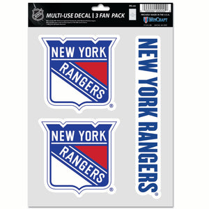 New York Rangers Decal Multi Used 3pcs Fan Pack