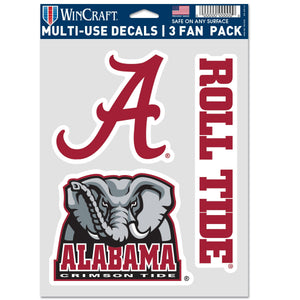 Alabama Crimson Tide Decal Multi Used 3pcs Fan Pack