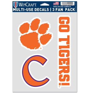 Clemson Tigers Decal Multi Used 3pcs Fan Pack