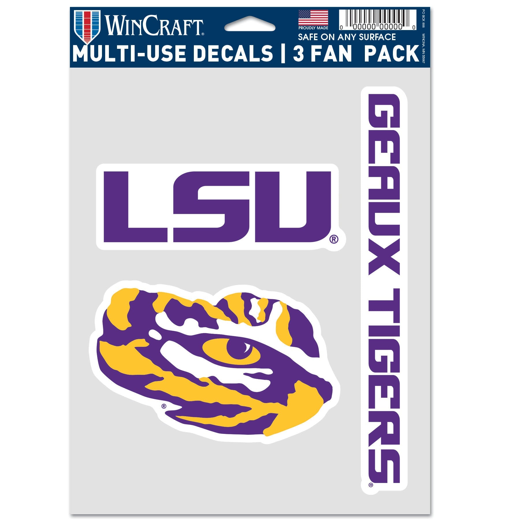 LSU Tigers Decal Multi Used 3pcs Fan Pack