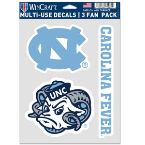 North Carolina Tar Heels Decal Multi Used 3pcs Fan Pack