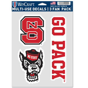 North Carolina State Wolfpack Decal Multi Used 3pcs Fan Pack
