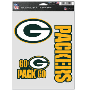 Green Bay Packers Decal Multi Used 3pcs Fan Pack