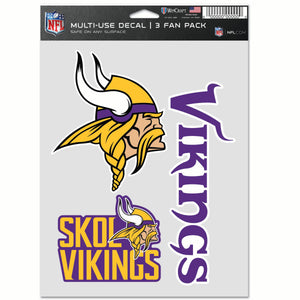 Minnesota Vikings Decal Multi Used 3pcs Fan Pack