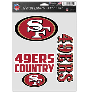 San Francisco 49ers Decal Multi Used 3pcs Fan Pack