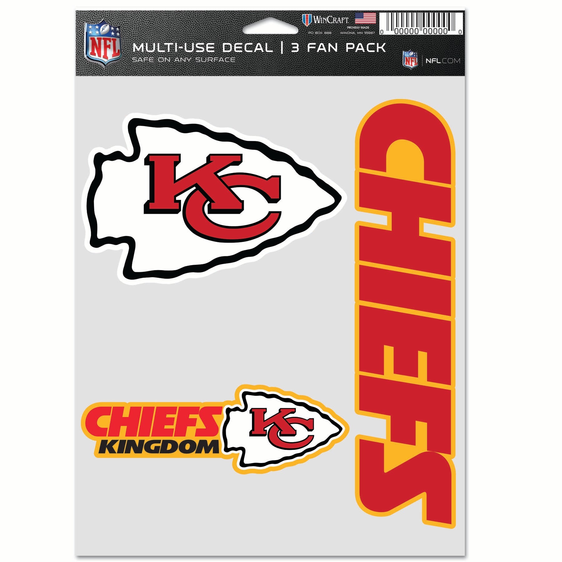 Kansas City Chiefs Decal Multi Used 3pcs Fan Pack