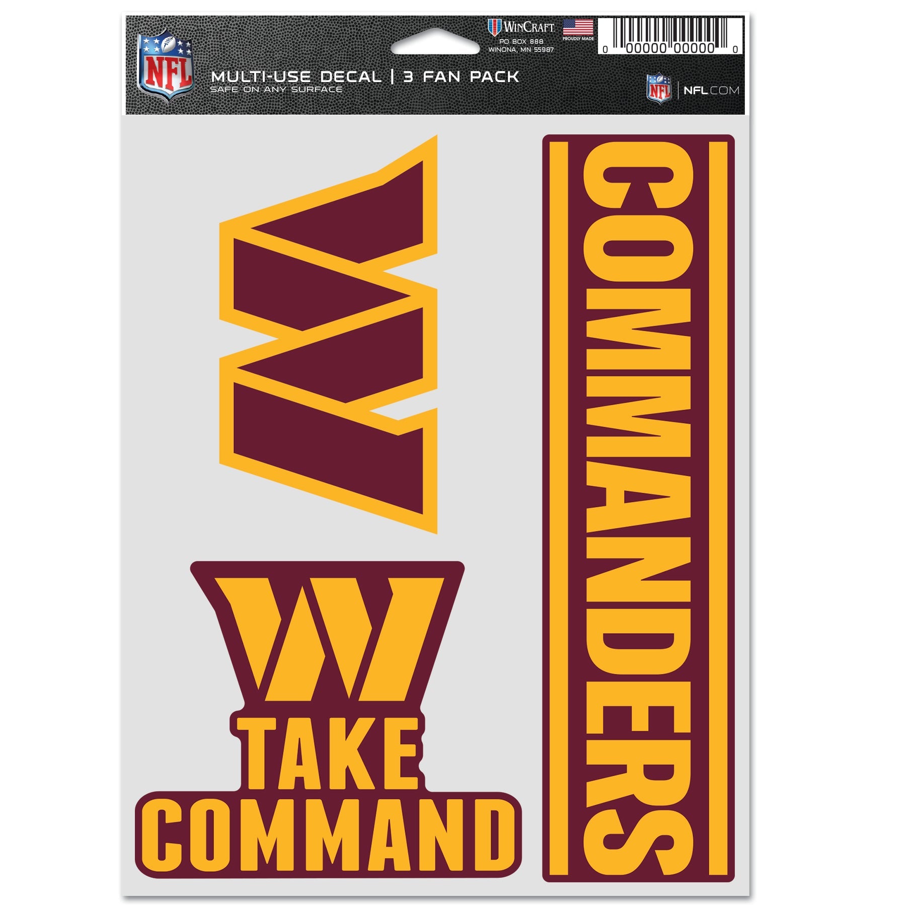 Washington Commanders Decal Multi Used 3pcs Fan Pack