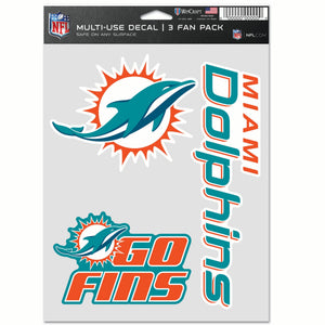 Miami Dolphins Decal Multi Used 3pcs Fan Pack