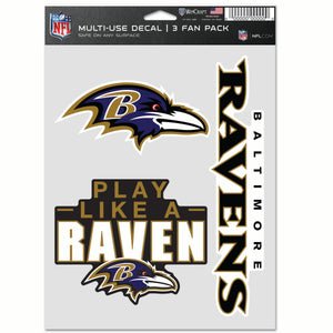 Baltimore Ravens Decal Multi Used 3pcs Fan Pack