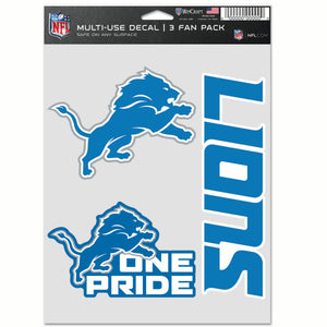 Detroit Lions Decal Multi Used 3pcs Fan Pack
