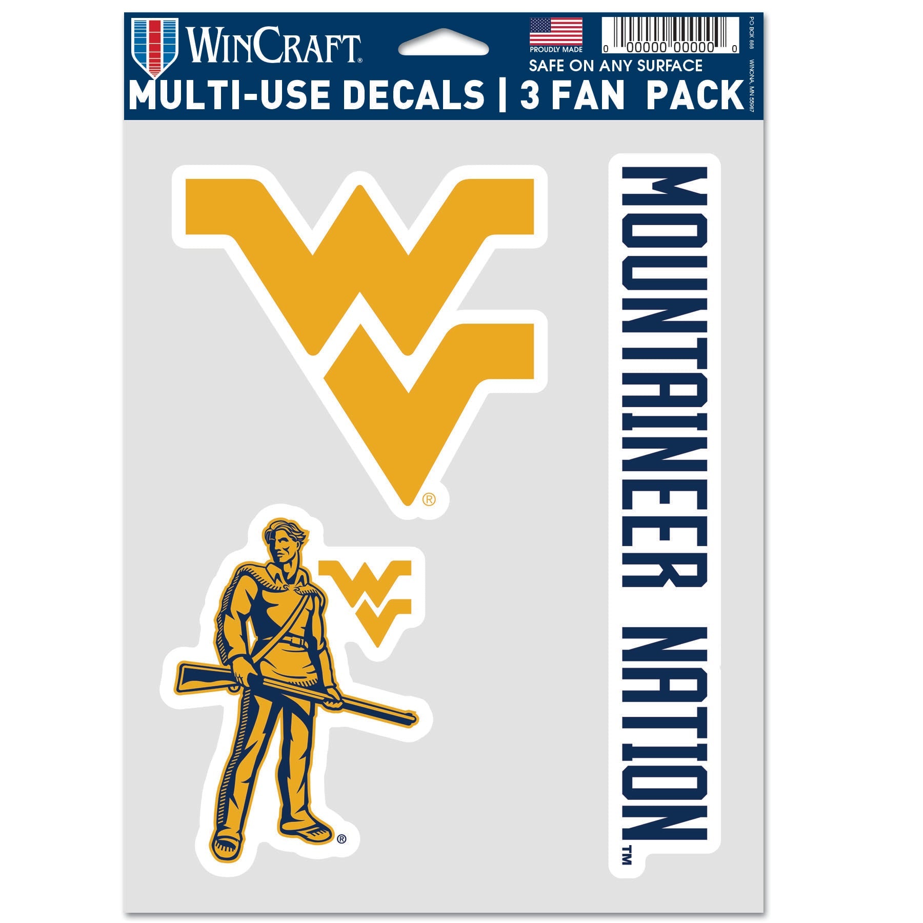 West Virginia Mountaineers Decal Multi Used 3pcs Fan Pack