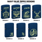 Personalized Navy Blue Matte Zippo Lighter – Custom Engraved
