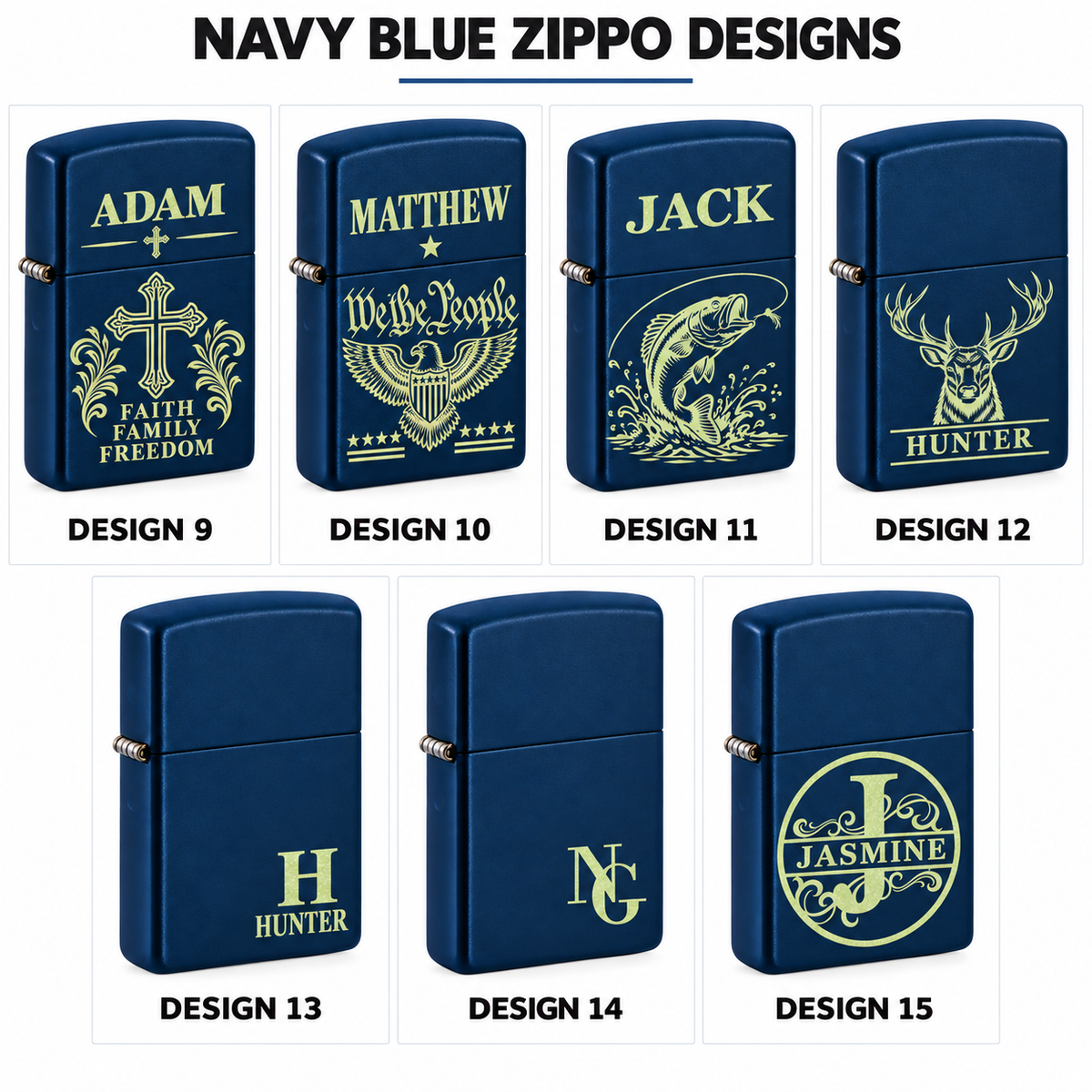 Personalized Navy Blue Matte Zippo Lighter – Custom Engraved