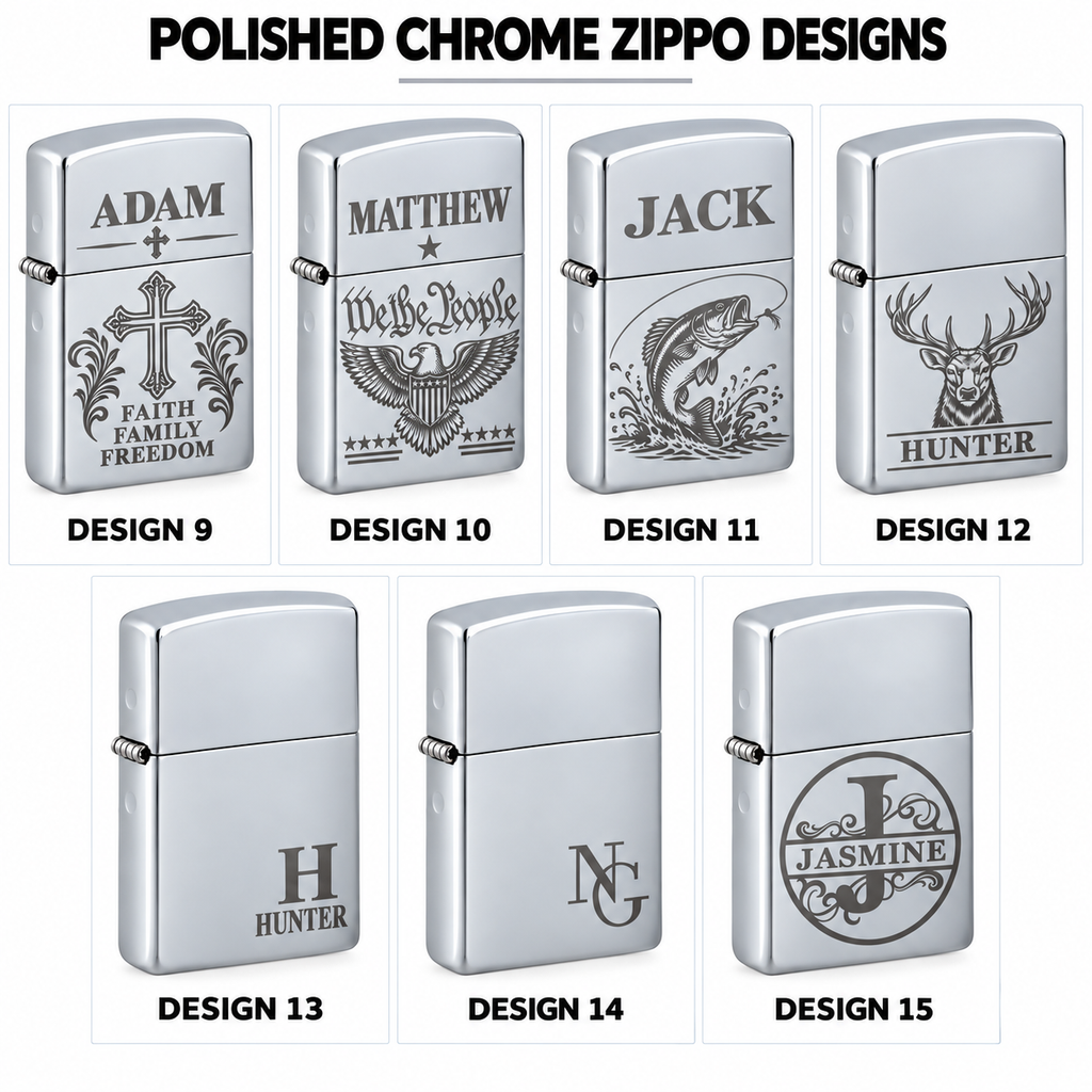 Personalized High Polish Chrome Zippo Lighter – Custom Engraved