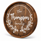 Personalized Family Name Barrel Sign – Botanical Wreath