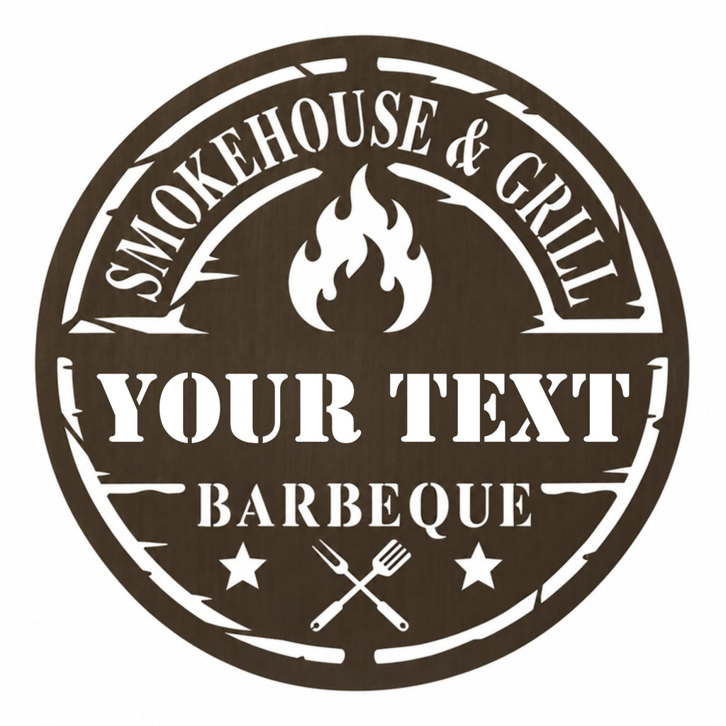 Personalized Metal BBQ Grill Sign –  Smokehouse & Grill Wall Art & Gift for Dad