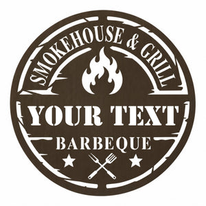 Personalized Metal BBQ Grill Sign –  Smokehouse & Grill Wall Art & Gift for Dad