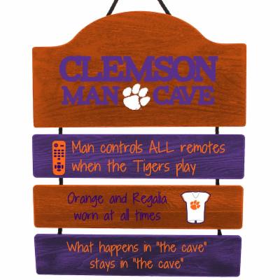Clemson Tigers Man Cave Rules Wood Sign