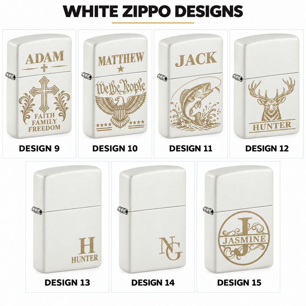 Personalized White Matte Zippo Lighter – Custom Engraved