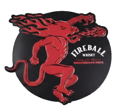 FireBall Whiskey Shaped Embossed Metal Signs
