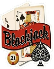 Blackjack Shaped Embossed Metal Signs