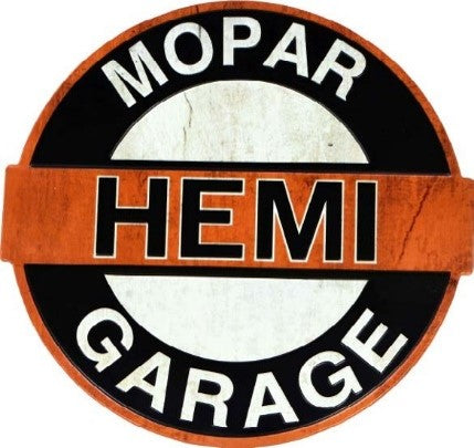 Mopar Hemi Garage Shaped Embossed Metal Signs