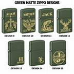 Personalized Green Matte Zippo Lighter – Custom Engraved