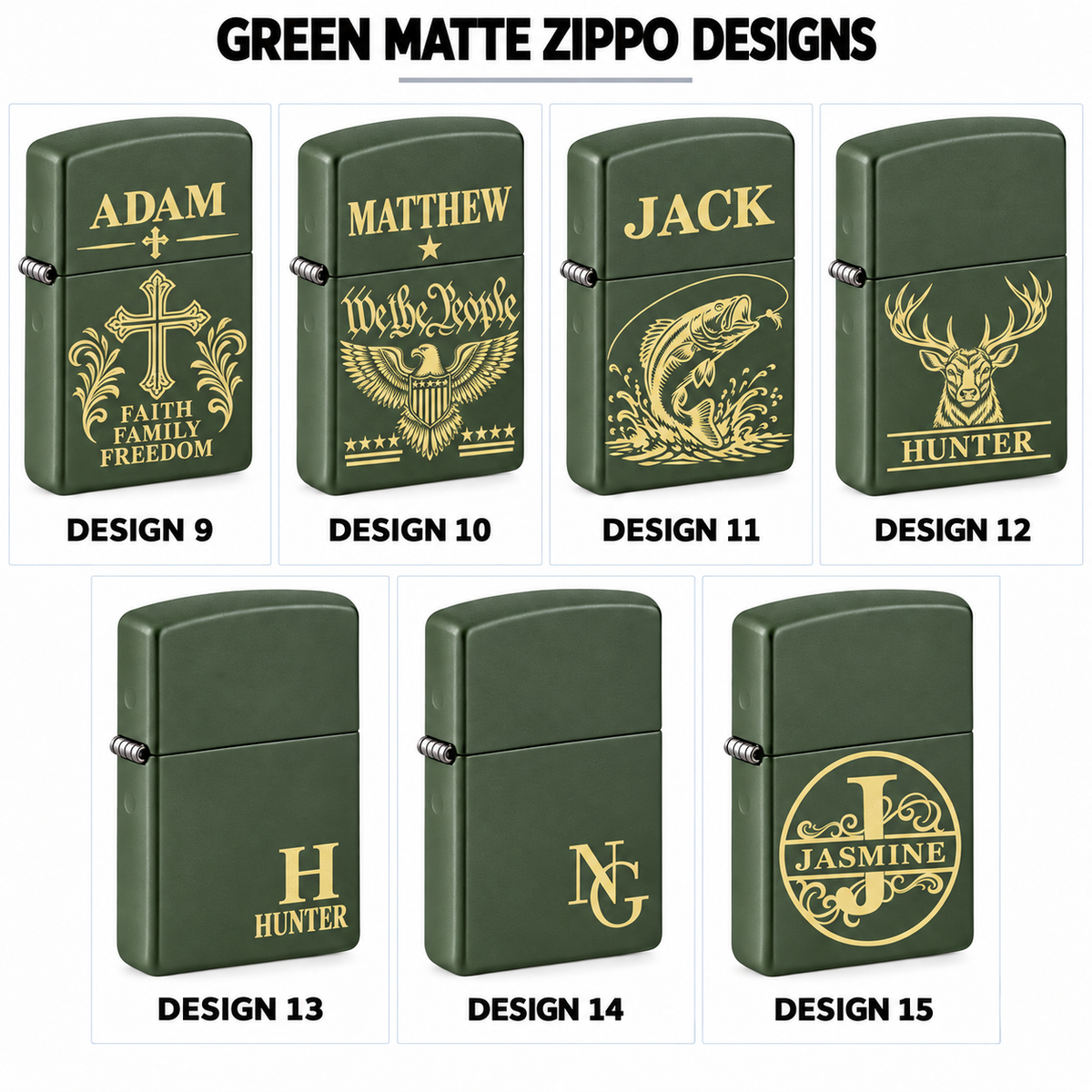 Personalized Green Matte Zippo Lighter – Custom Engraved