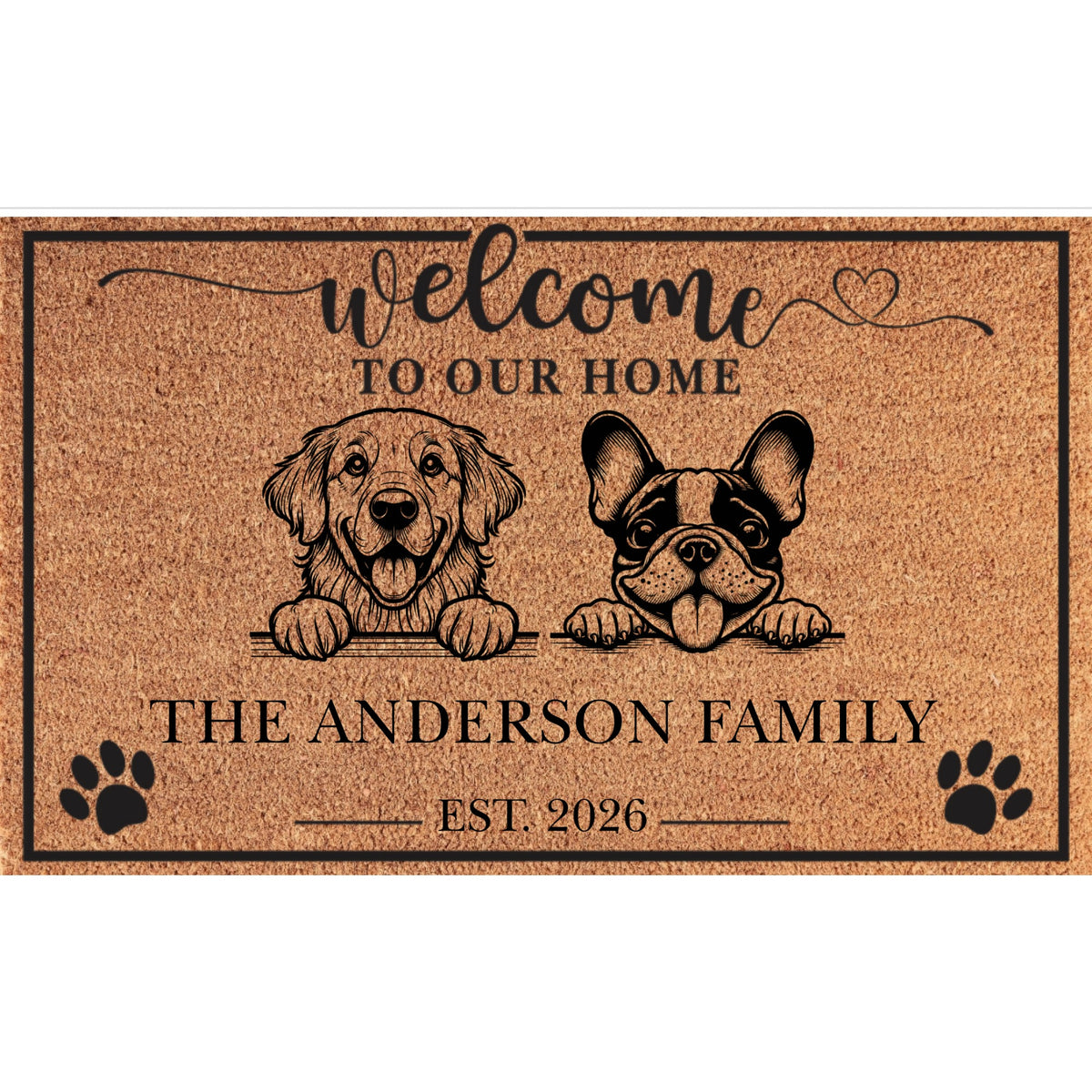 Personalized 2 Dogs Family Welcome Coir Mat