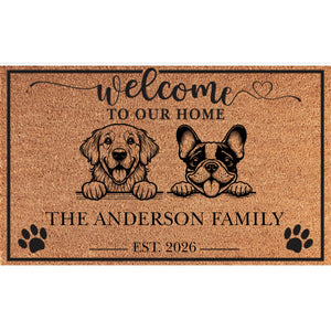 Personalized 2 Dogs Family Welcome Coir Mat