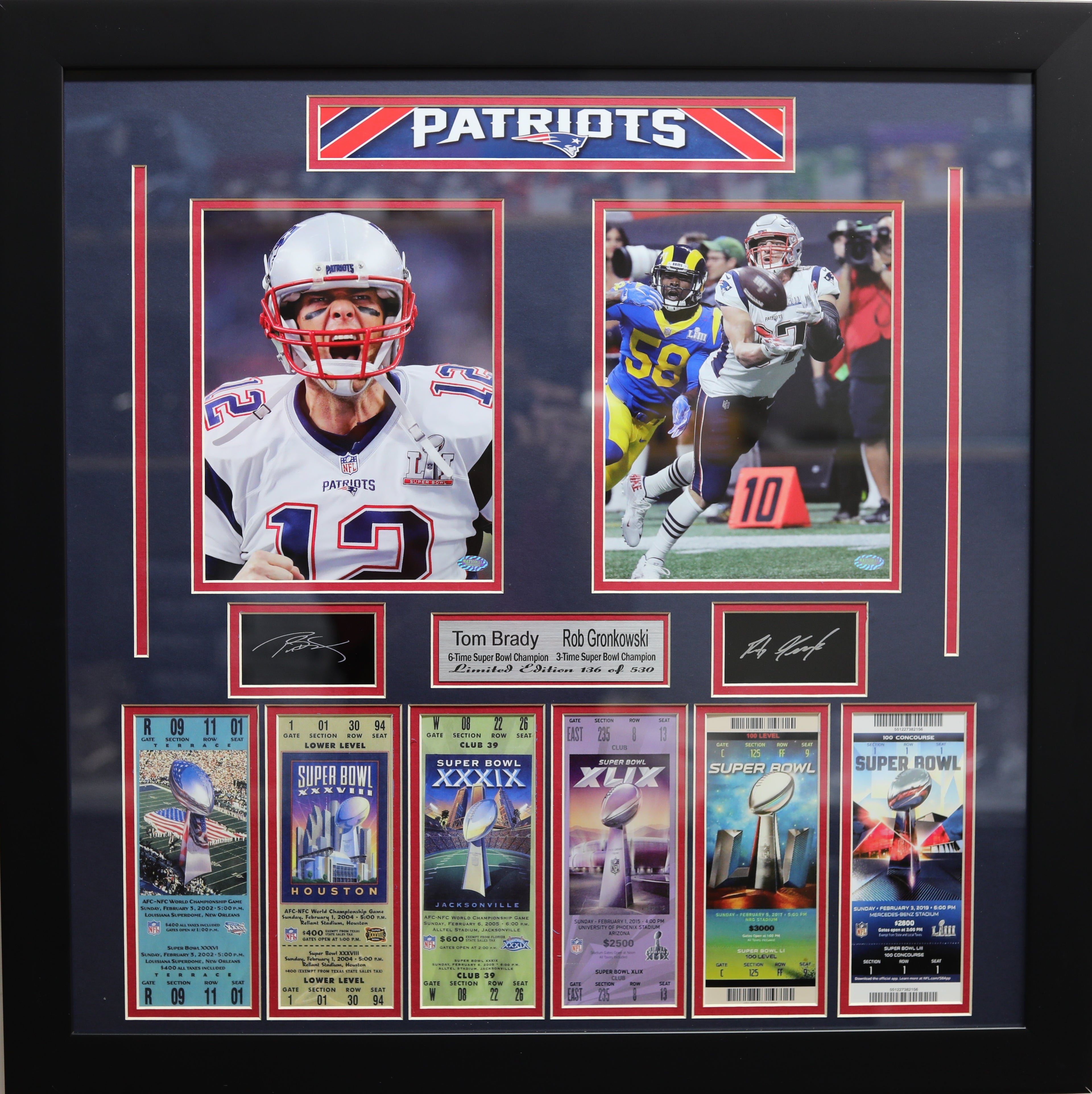 Tampa Bay Buccaneers Tom Brady and Rob Gronkowski With 6 Ticket Large Frames