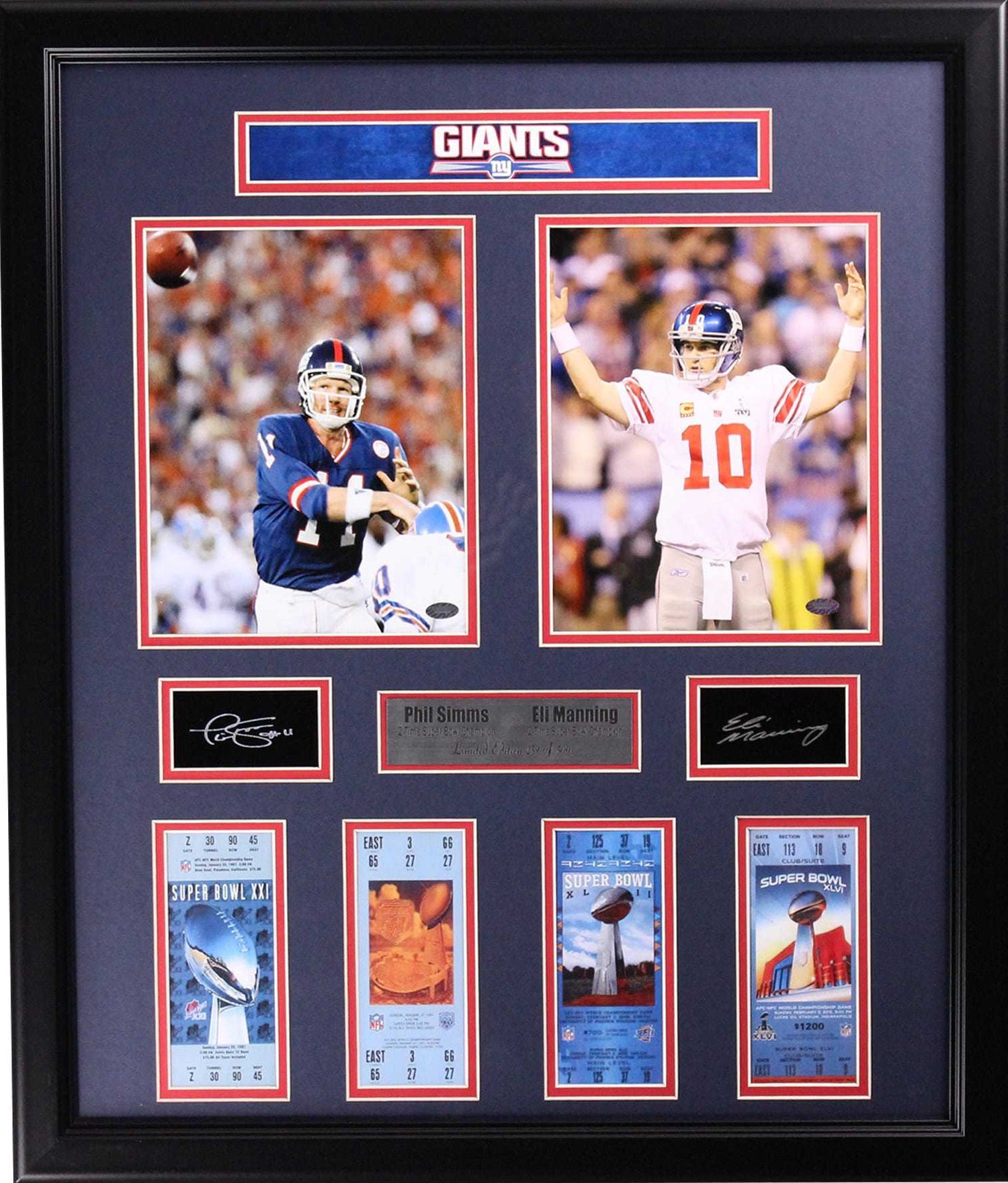 New York Giants Phil Simms and Peyton Manning Ticket Frame Large Frames