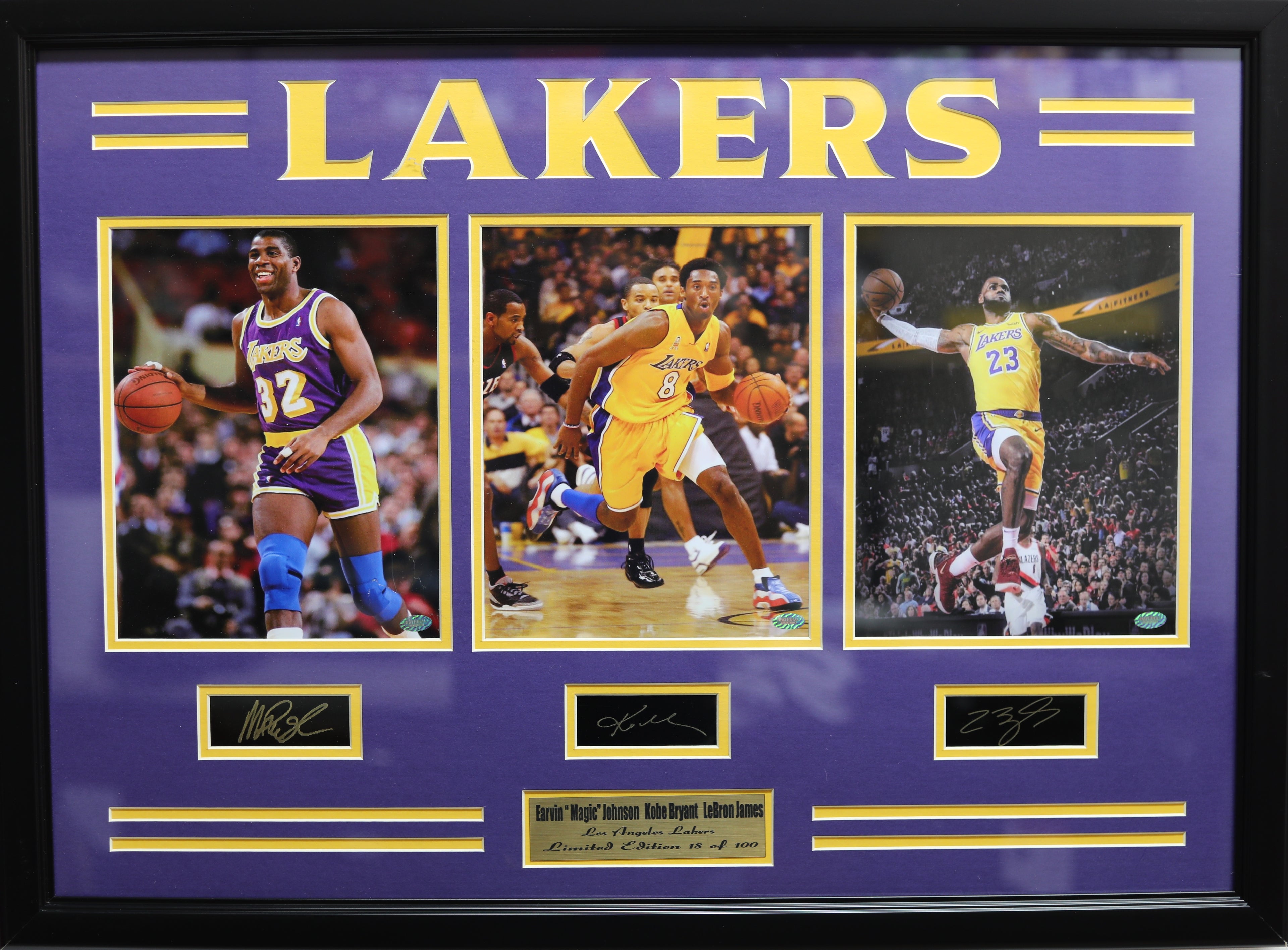 Los Angeles Lakers 3 Photo Frame Earvin Johnson Kobe Bryant LeBron James Large Frames