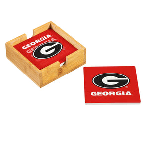 Georgia Bulldogs Ceramic Coasters Set, 4pcs with Wood Caddy