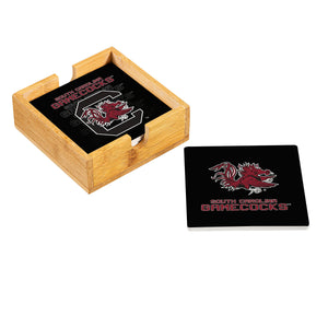 South Carolina Gamecocks Ceramic Coasters Set, 4pcs with Wood Caddy
