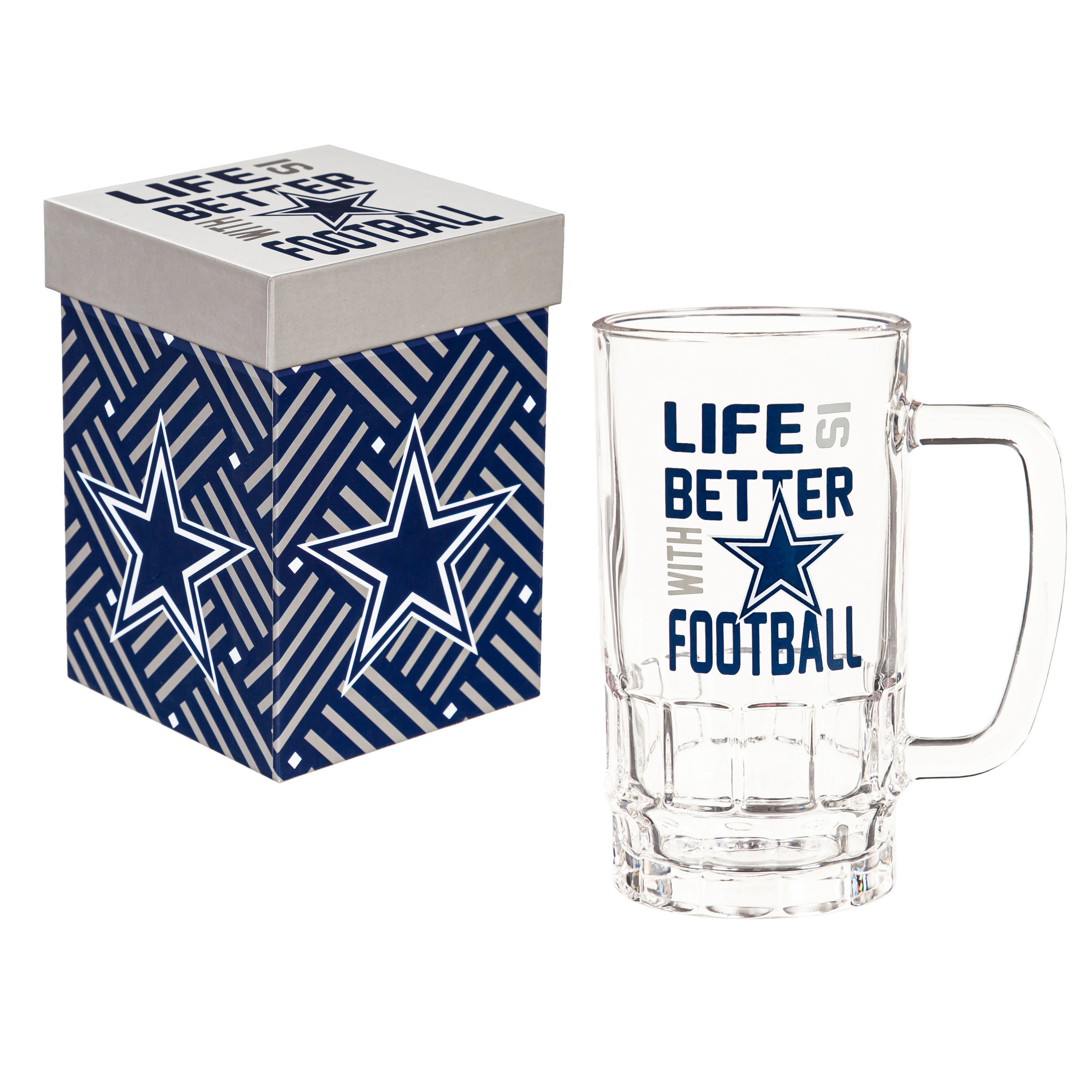 Dallas Cowboys Glass Tankard Cup with Gift Box