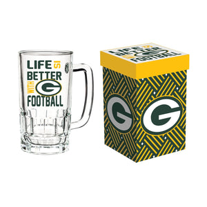 Green Bay Packers Glass Tankard Cup with Gift Box