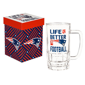 New England Patriots Glass Tankard Cup with Gift Box