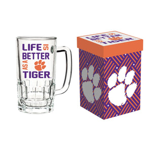 Clemson Tigers Glass Tankard Cup with Gift Box