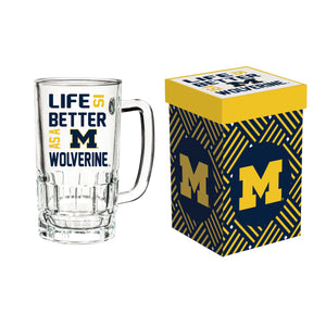 Michigan Wolverines Glass Tankard Cup with Gift Box