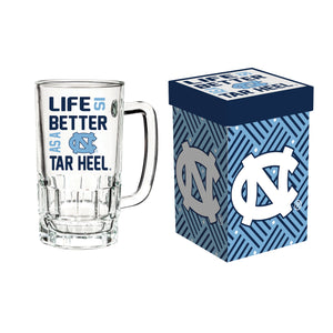 North Carolina Tar Heels Glass Tankard Cup with Gift Box