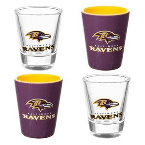 Baltimore Ravens 4 Piece Ceramic and Glass 2oz. Shot Glass Set