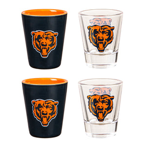 Chicago Bears 4 Piece Ceramic and Glass 2oz. Shot Glass Set