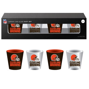 Cleveland Browns 4 Piece Ceramic and Glass 2oz. Shot Glass Set