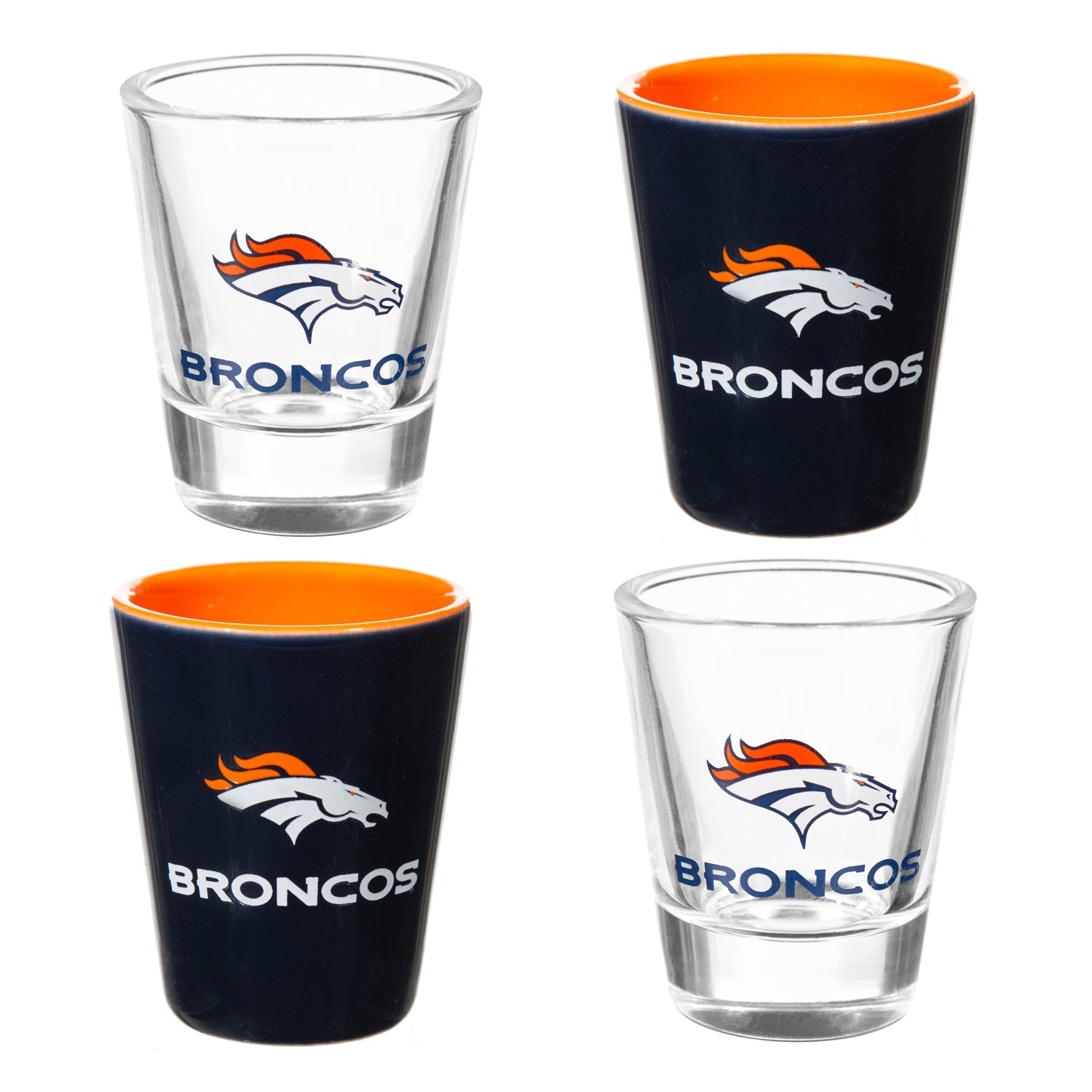 Denver Broncos 4 Piece Ceramic and Glass 2oz. Shot Glass Set