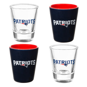 New England Patriots 4 Piece Ceramic and Glass 2oz. Shot Glass Set