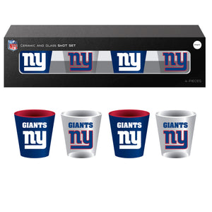New York Giants 4 Piece Ceramic and Glass 2oz. Shot Glass Set