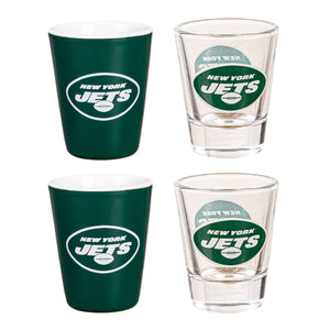 New York Jets 4 Piece Ceramic and Glass 2oz. Shot Glass Set
