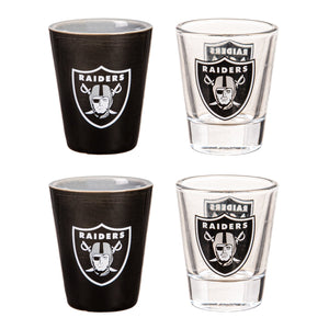 Las Vegas Raiders 4 Piece Ceramic and Glass 2oz. Shot Glass Set